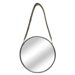 The Mirror Collection Round Silver Mirror With Rope Strap