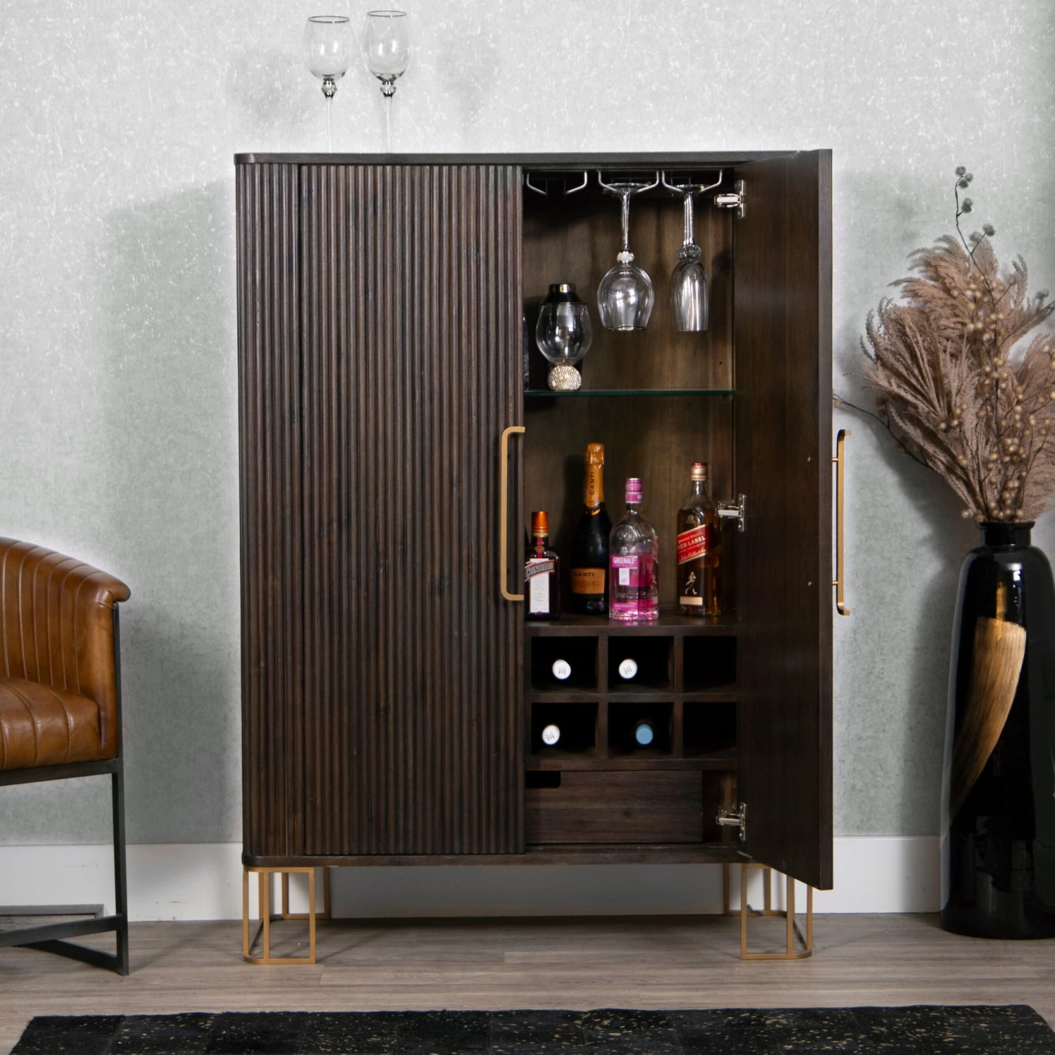 Bergamo Oak Extra Large Tall Drinks Cabinet 3 Bergamo Oak Extra Large Tall Drinks Cabinet