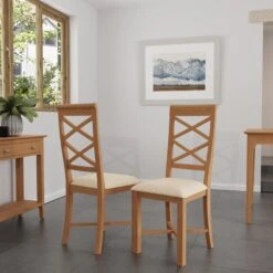 Bergen Oak Cross Back Dining Chair With Fabric Seat