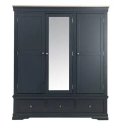 Florence Midnight Grey Painted Oak 3 Door Wardrobe With Mirror -Furniture Sale Shop SWO TWR MG 12