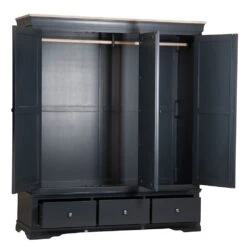 Florence Midnight Grey Painted Oak 3 Door Wardrobe With Mirror -Furniture Sale Shop SWO TWR MG 2
