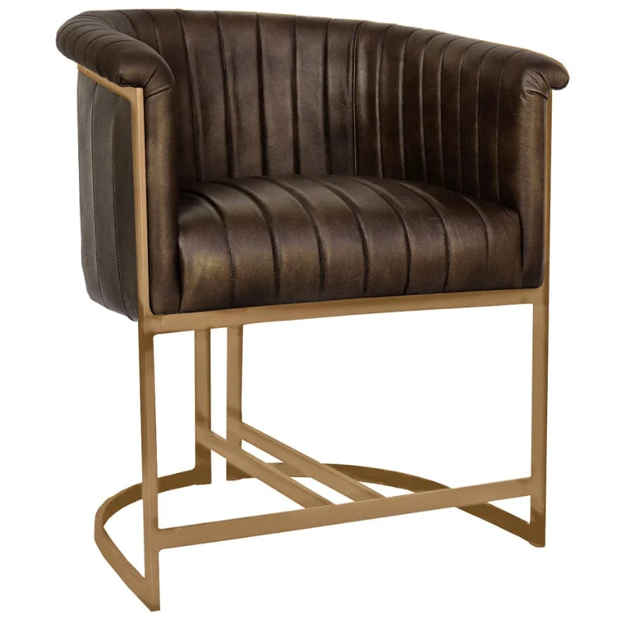 Bergamo Brown Leather And Gold Metal Dining Chair 3 Bergamo Brown Leather And Gold Metal Dining Chair