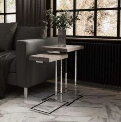 Milan Chrome & Oak Nest Of 2 Sofa Tables