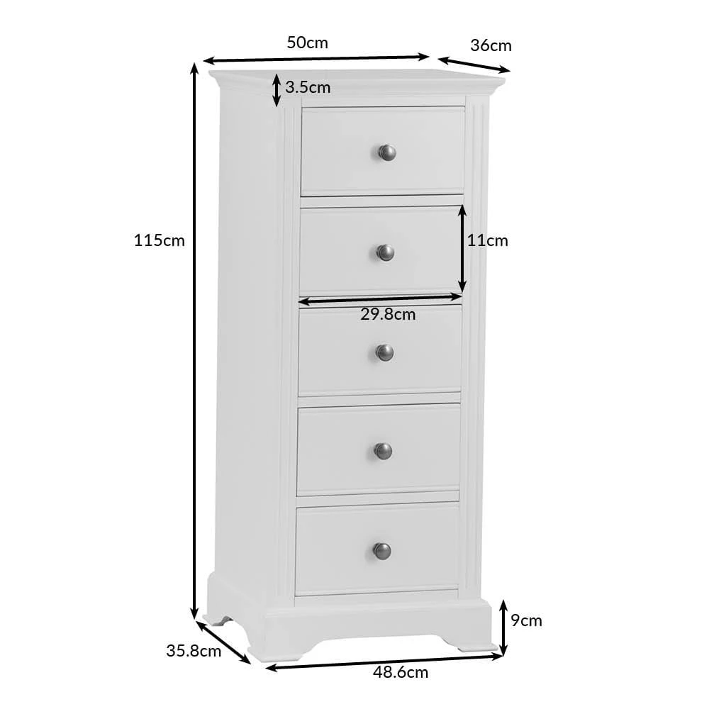 Banbury White Painted 5 Drawer Tallboy 12 Banbury White Painted 5 Drawer Tallboy - Image 10