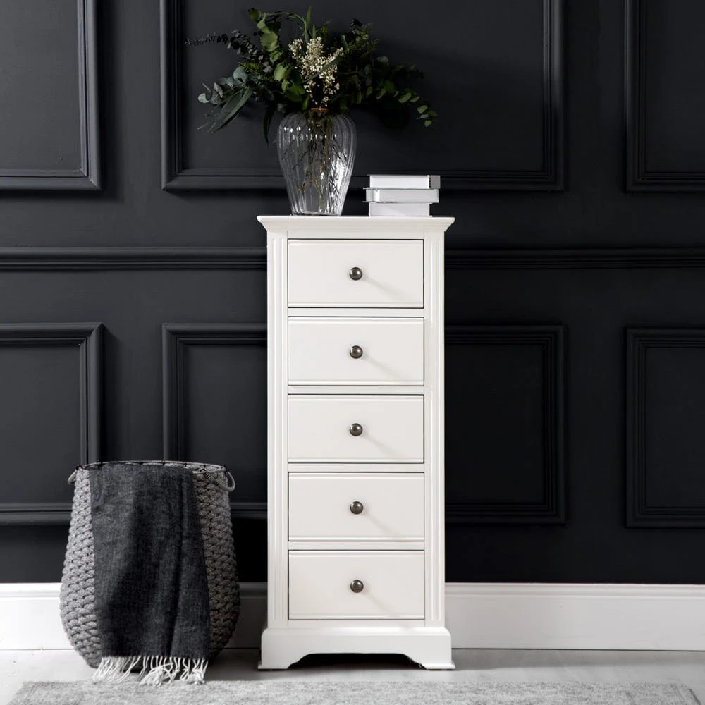 Banbury White Painted 5 Drawer Tallboy 3 Banbury White Painted 5 Drawer Tallboy
