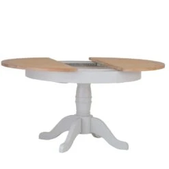 Ashbourne Grey Painted Round Pedestal Extending Dining Table -Furniture Sale Shop bri ba02t ext 2