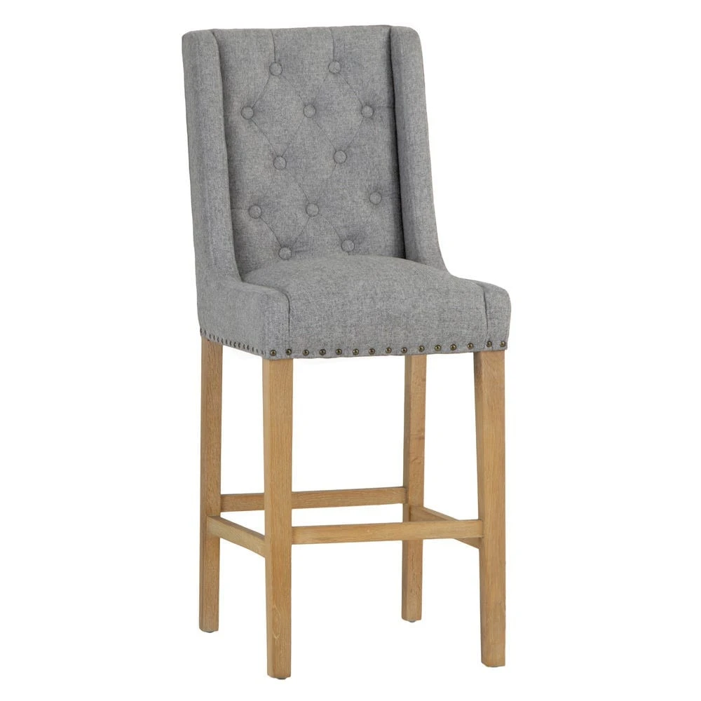 Perugia Light Grey Button Back Bar Stool With Studs 4 Perugia Light Grey Button Back Bar Stool With Studs - Image 2