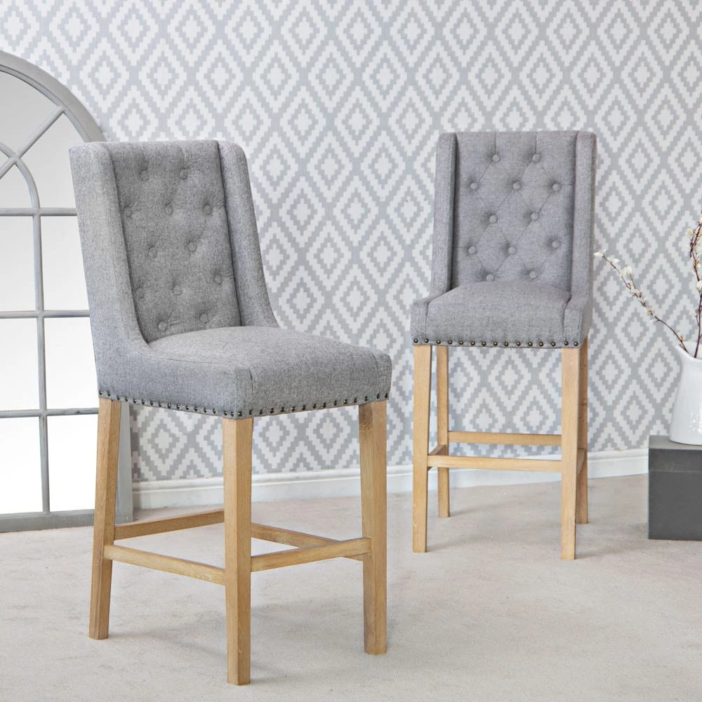 Perugia Light Grey Button Back Bar Stool With Studs 3 Perugia Light Grey Button Back Bar Stool With Studs