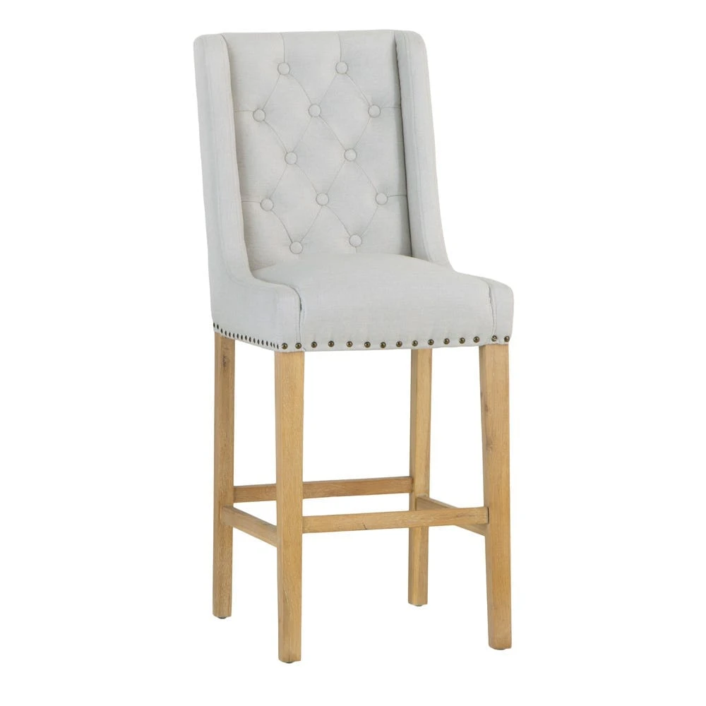 Perugia Natural Button Back Bar Stool With Studs 4 Perugia Natural Button Back Bar Stool With Studs - Image 2