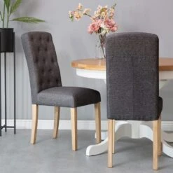 Salerno Dark Grey Classic Button Back Dining Chair
