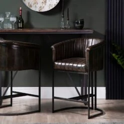 Shoreditch Industrial Walnut Brown Leather Bar Stool