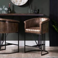 Shoreditch Industrial Chestnut Brown Leather Bar Stool