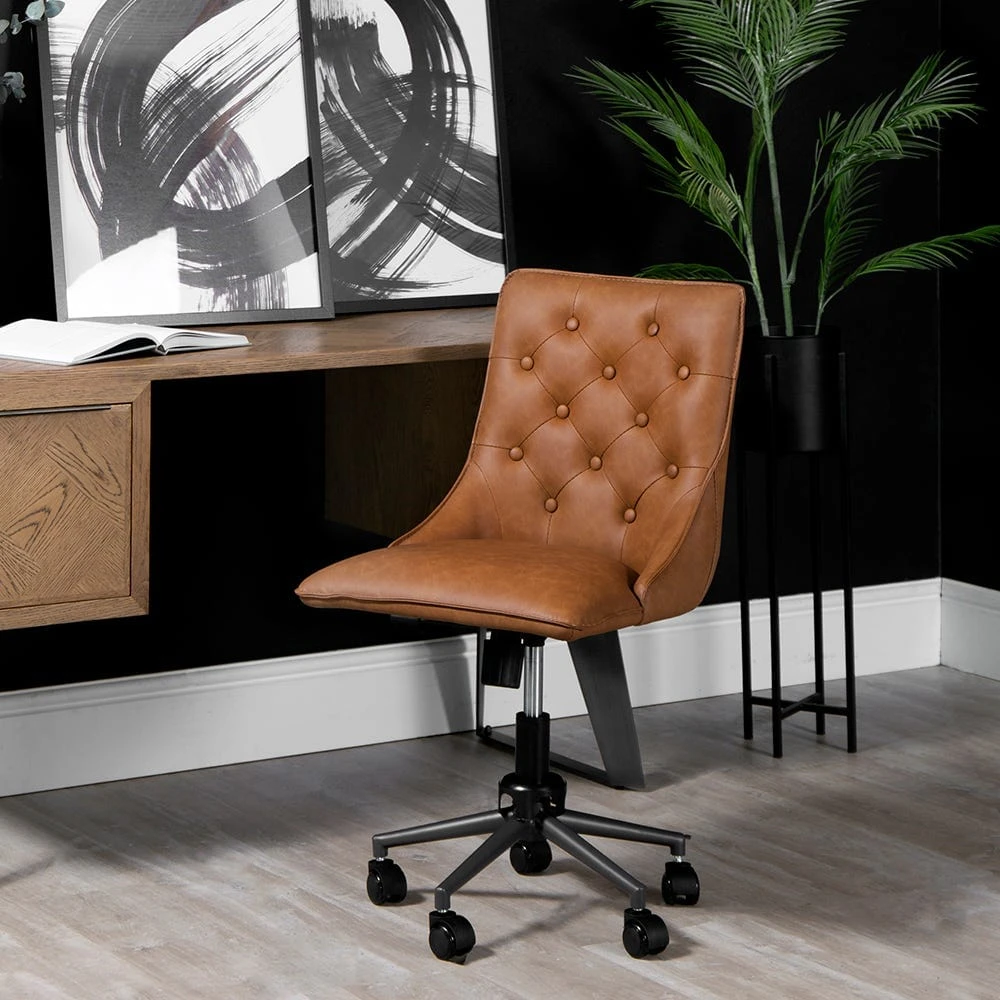 Industrial Tan Studded Back Office Chair 3 Industrial Tan Studded Back Office Chair