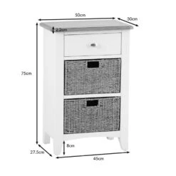 Gloucester White Painted 1 Drawer 2 Wicker Basket Cabinet -Furniture Sale Shop ga c12 dimensions