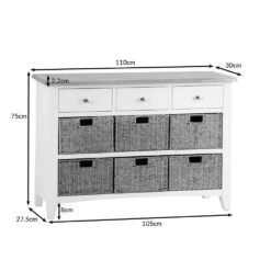 Gloucester White Painted 3 Drawer 6 Wicker Basket Cabinet -Furniture Sale Shop ga c36 dimensions