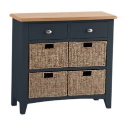 Gloucester Midnight Grey Painted 2 Drawer 4 Wicker Basket Cabinet -Furniture Sale Shop gag c24 w 1