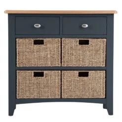 Gloucester Midnight Grey Painted 2 Drawer 4 Wicker Basket Cabinet -Furniture Sale Shop gag c24 w 9