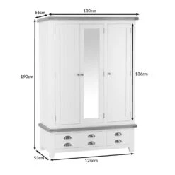 Hampshire White Painted Oak 3 Door Wardrobe With Mirror -Furniture Sale Shop hampshire3drdimensions 2