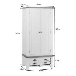 Hampshire White Painted Oak 2 Door Wardrobe With Drawer -Furniture Sale Shop hampshiregwrdimensions 2