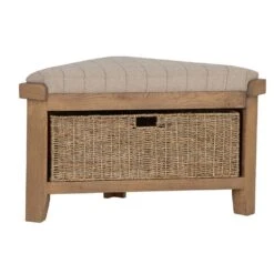 Wessex Smoked Oak Corner Hall Bench With Wicker Basket -Furniture Sale Shop ho chb co