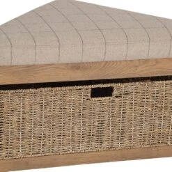 Wessex Smoked Oak Corner Hall Bench With Wicker Basket -Furniture Sale Shop ho chb co3