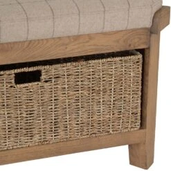 Wessex Smoked Oak Corner Hall Bench With Wicker Basket -Furniture Sale Shop ho chb co4