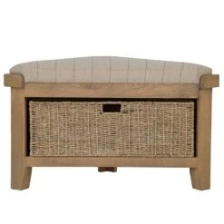 Wessex Smoked Oak Corner Hall Bench With Wicker Basket -Furniture Sale Shop ho chb co9