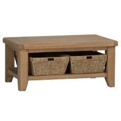 Wessex Smoked Oak Coffee Table With Wicker Baskets -Furniture Sale Shop ho ct 1