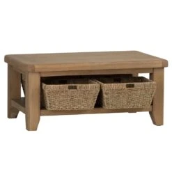 Wessex Smoked Oak Coffee Table With Wicker Baskets -Furniture Sale Shop ho ct 2