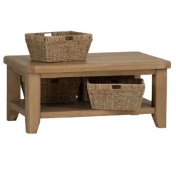 Wessex Smoked Oak Coffee Table With Wicker Baskets -Furniture Sale Shop ho ct 3
