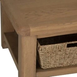 Wessex Smoked Oak Coffee Table With Wicker Baskets -Furniture Sale Shop ho ct 6