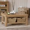 Wessex Smoked Oak Coffee Table With Wicker Baskets 1 Wessex Smoked Oak Coffee Table With Wicker Baskets -Furniture Sale Shop ho ct ls
