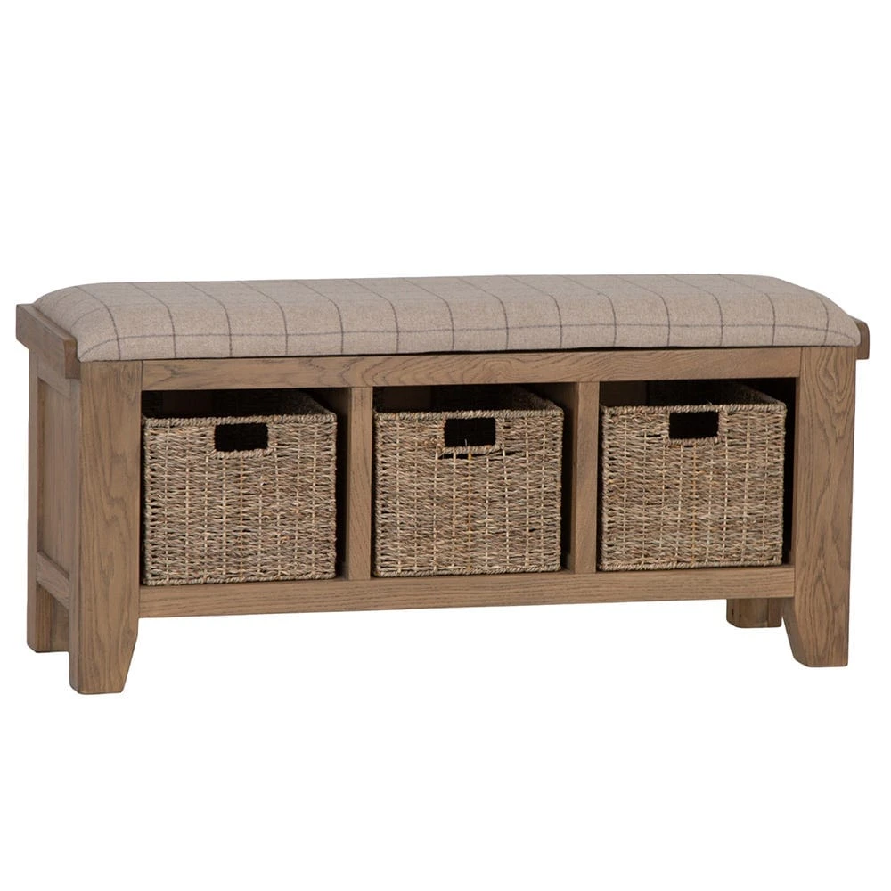 Wessex Smoked Oak Hall Bench With Wicker Baskets 4 Wessex Smoked Oak Hall Bench With Wicker Baskets - Image 2