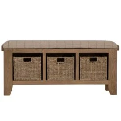 Wessex Smoked Oak Hall Bench With Wicker Baskets 26 Wessex Smoked Oak Hall Bench With Wicker Baskets -Furniture Sale Shop ho hb co10