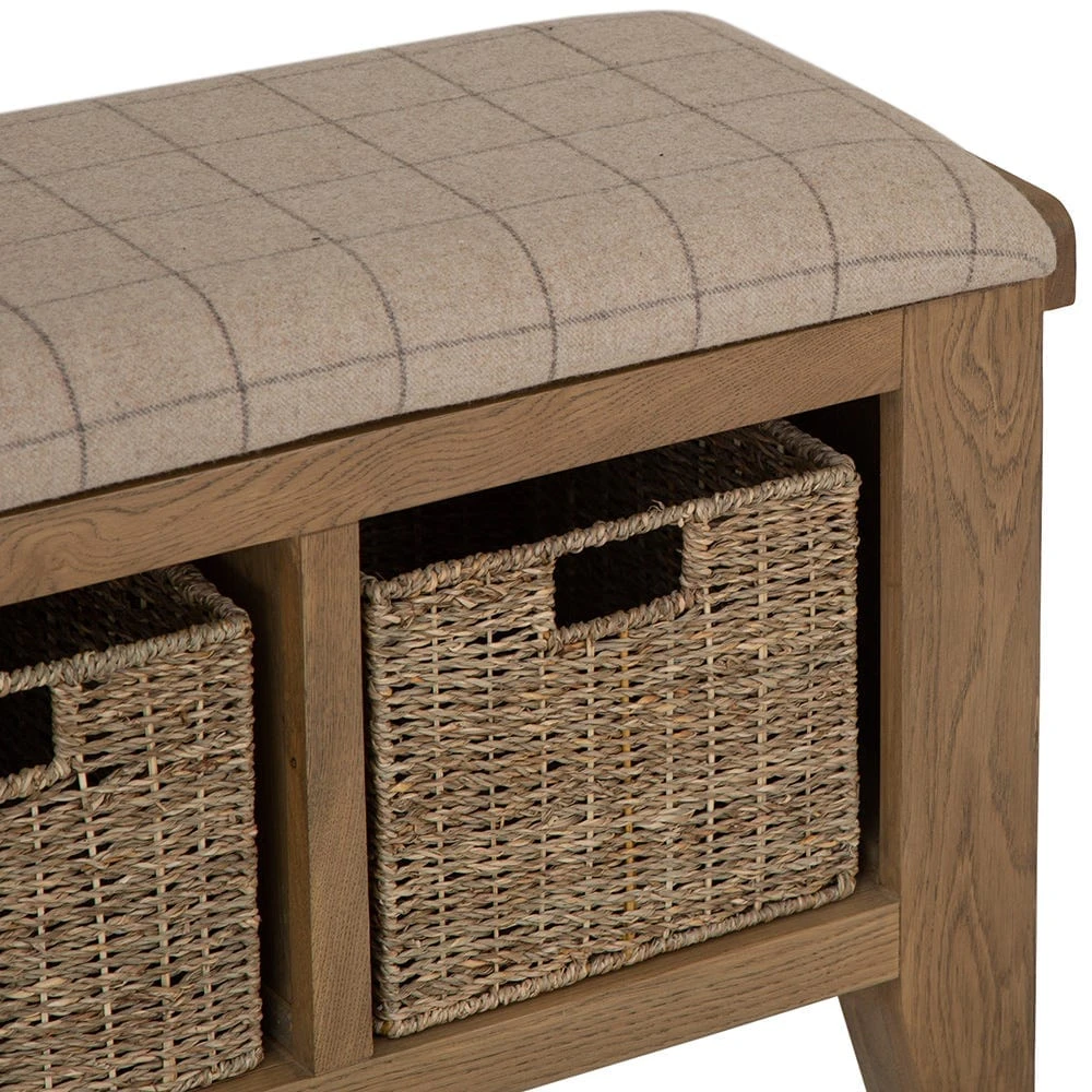 Wessex Smoked Oak Hall Bench With Wicker Baskets 10 Wessex Smoked Oak Hall Bench With Wicker Baskets - Image 8