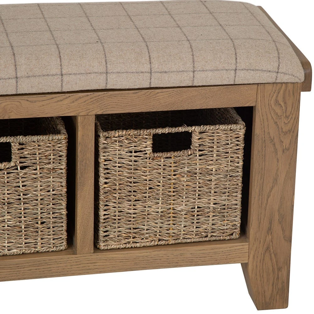 Wessex Smoked Oak Hall Bench With Wicker Baskets 12 Wessex Smoked Oak Hall Bench With Wicker Baskets - Image 10