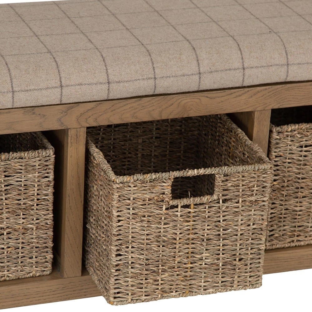 Wessex Smoked Oak Hall Bench With Wicker Baskets 6 Wessex Smoked Oak Hall Bench With Wicker Baskets - Image 4
