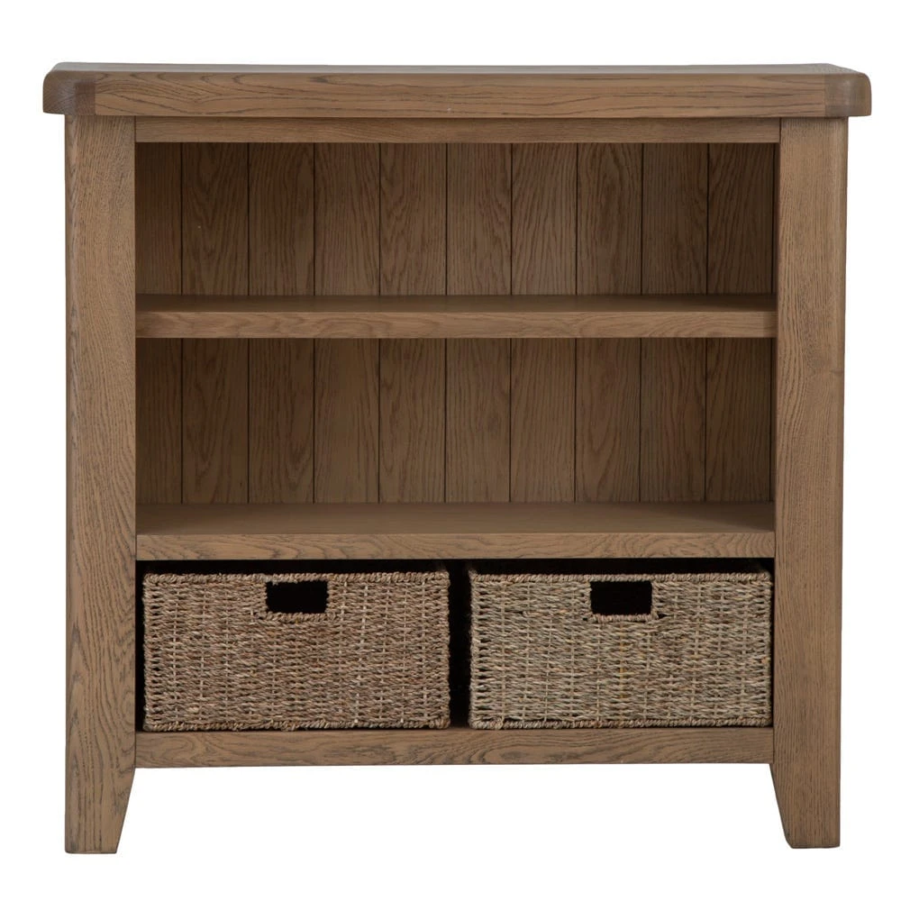 Wessex Smoked Oak Small Bookcase With Wicker Baskets 13 Wessex Smoked Oak Small Bookcase With Wicker Baskets - Image 11