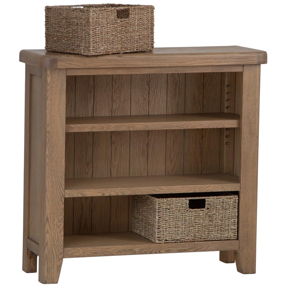 Wessex Smoked Oak Small Bookcase With Wicker Baskets 5 Wessex Smoked Oak Small Bookcase With Wicker Baskets - Image 3