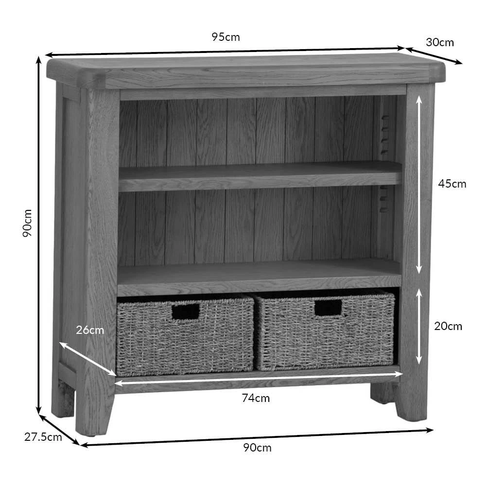 Wessex Smoked Oak Small Bookcase With Wicker Baskets 14 Wessex Smoked Oak Small Bookcase With Wicker Baskets - Image 12
