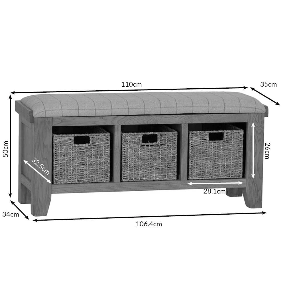 Wessex Smoked Oak Hall Bench With Wicker Baskets 15 Wessex Smoked Oak Hall Bench With Wicker Baskets - Image 13