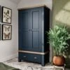 Wessex Smoked Oak Blue Painted 2 Door Wardrobe With Drawer -Furniture Sale Shop hop 2dr b 01