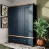 Wessex Smoked Oak Blue Painted 3 Door Wardrobe -Furniture Sale Shop hop 3dr b 01