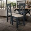 Wessex Smoked Oak Blue Painted Cross Back Dining Chair With Natural Check Seat -Furniture Sale Shop hop cbcf b 01 v2