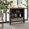 Wessex Smoked Oak Blue Painted Small Bookcase With Wicker Baskets -Furniture Sale Shop hop sbc b 01