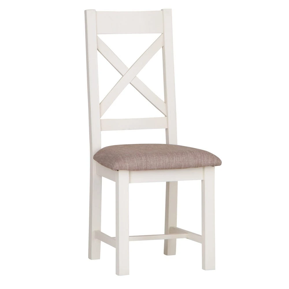 Hampshire Ivory Painted Oak Cross Back Dining Chair Fabric Seat 4 Hampshire Ivory Painted Oak Cross Back Dining Chair Fabric Seat - Image 2