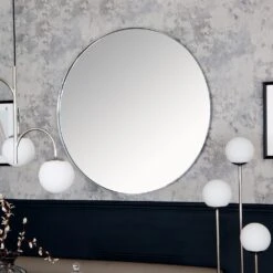 Milan Chrome & Oak Round Wall Mirror 100 X 100cm