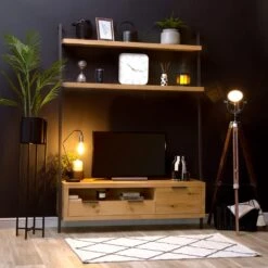 Urban Industrial Oak Bookcase TV Unit