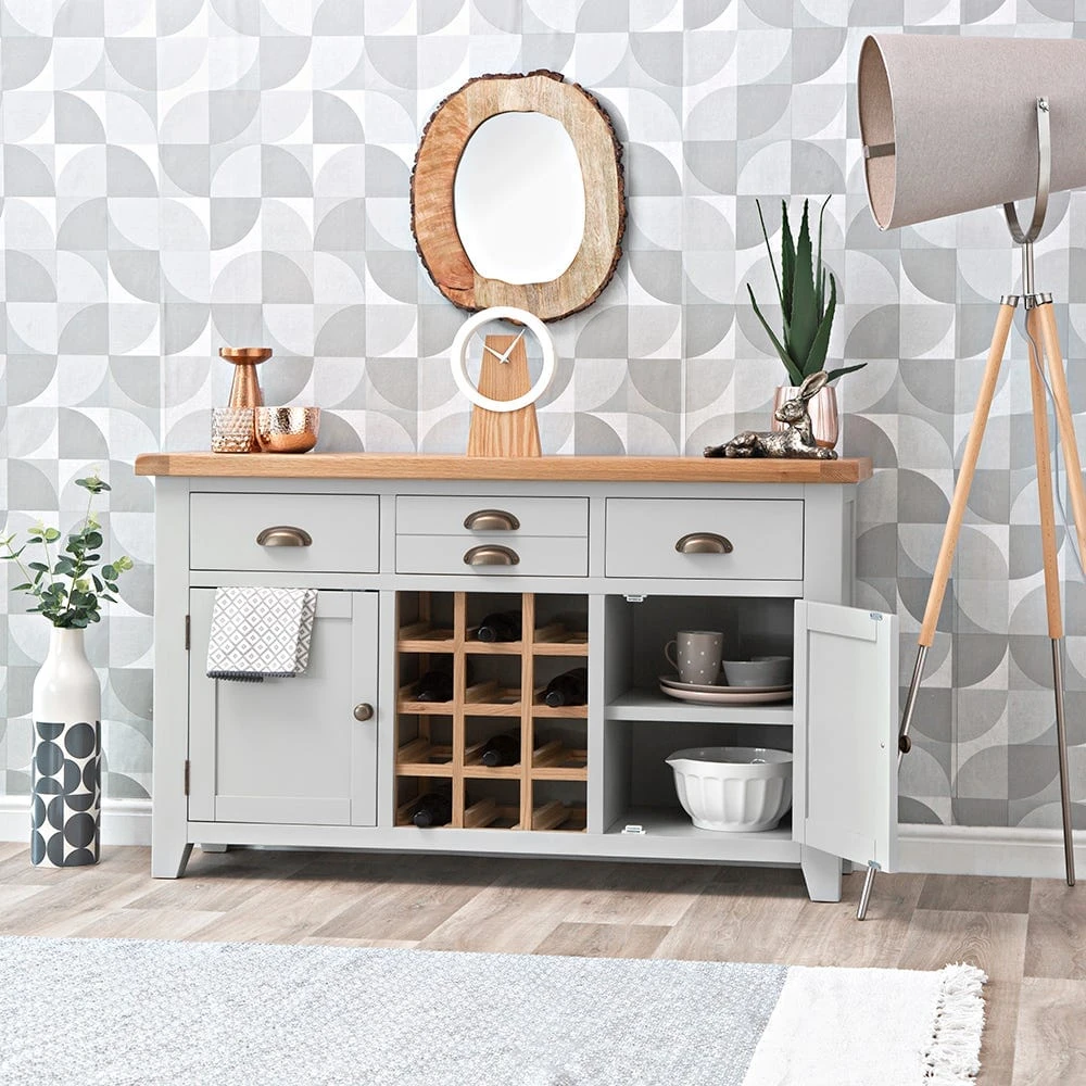 Hampshire Grey Painted Oak Large Sideboard Wine Rack 3 Hampshire Grey Painted Oak Large Sideboard Wine Rack