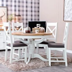 Hampshire White Painted Oak Round Pedestal Extending Dining Table
